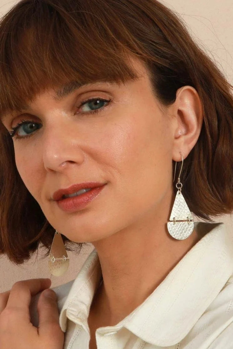 Petal Drop Cross-Hatch Earrings Brass (Copy)