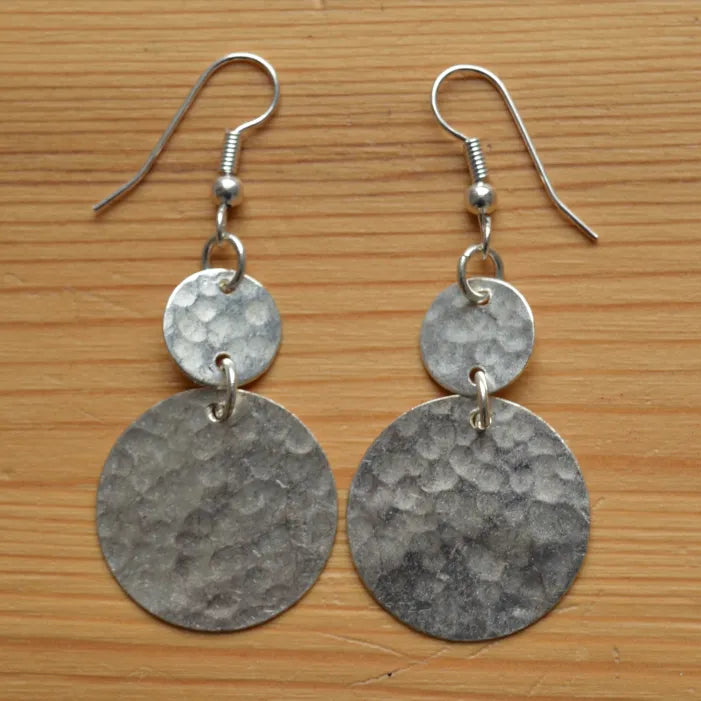 Silver Two Disc  Small Earrings
