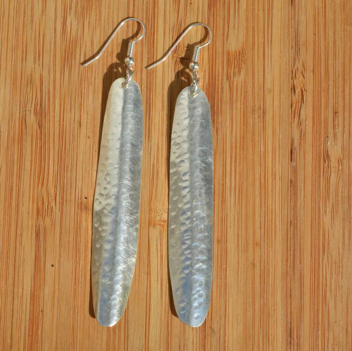 Slim Leaf Bombolulu Long Earrings- Silver Plated