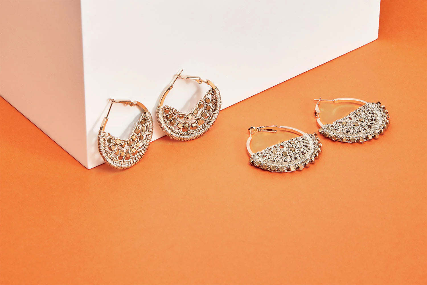 Small Crescent Moon Crochet Earrings Gold - second image