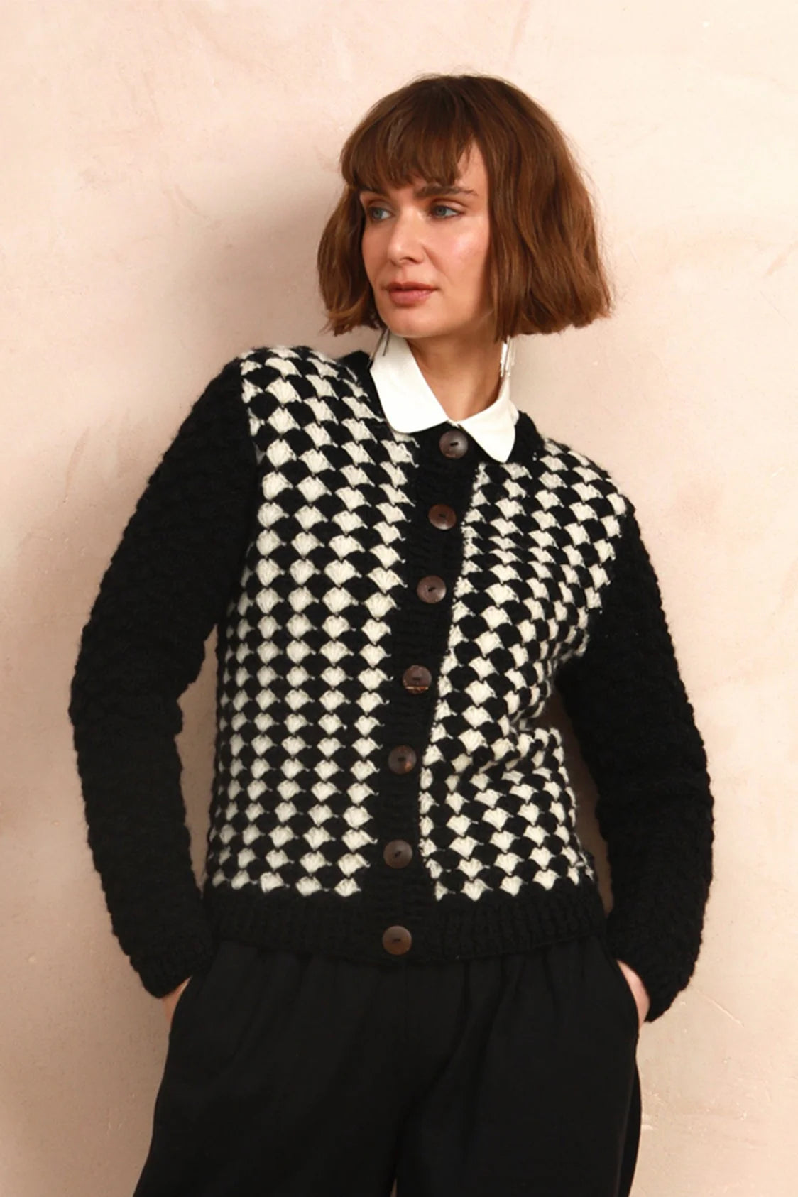 Two-Tone Handknit Cardigan