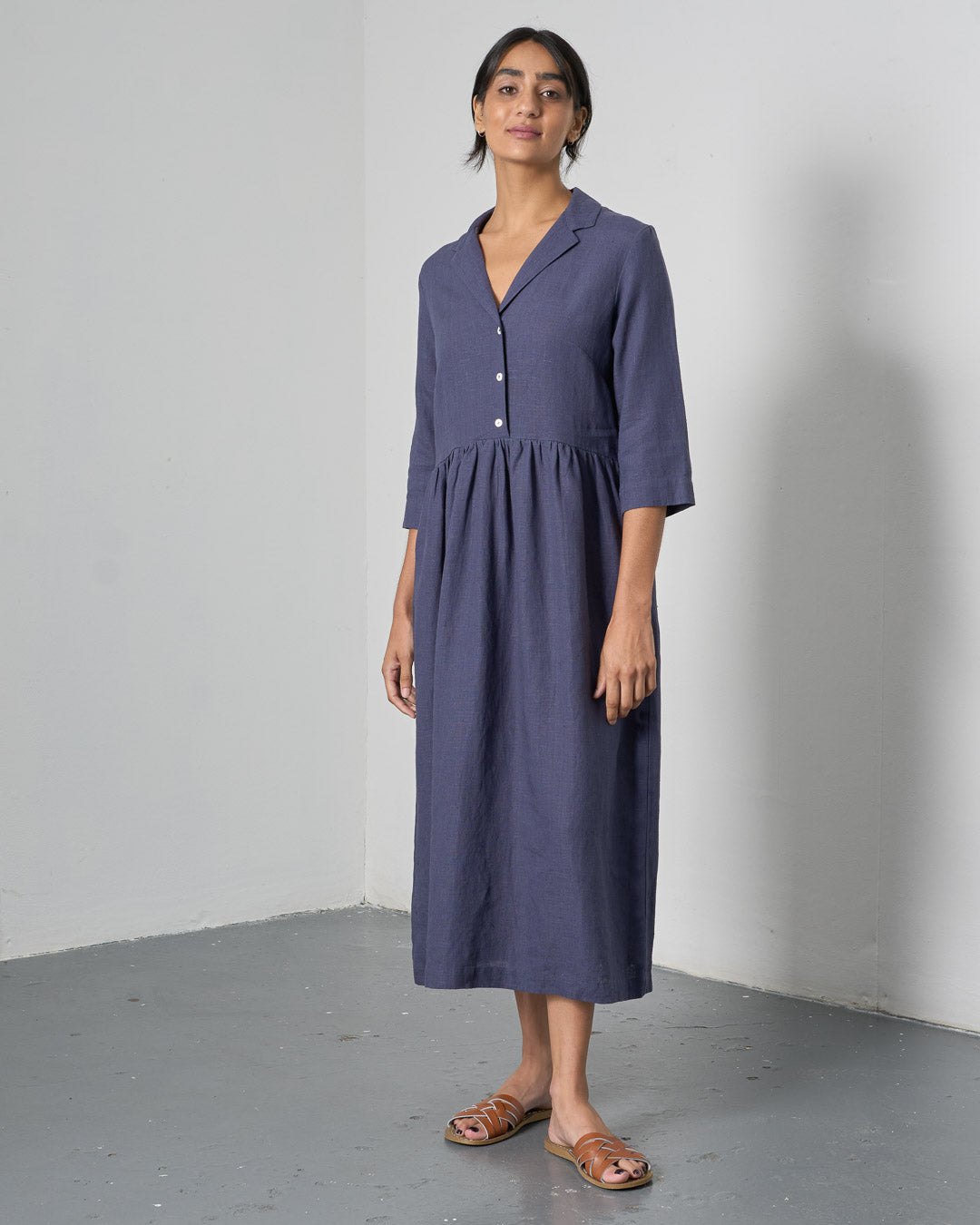 Lilly Long Dress - Navy Linen