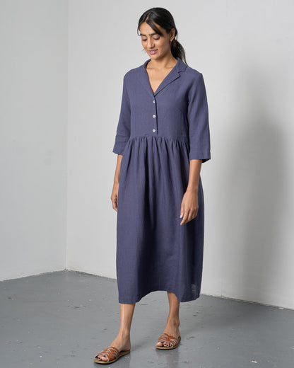 Lilly Long Dress - Navy Linen