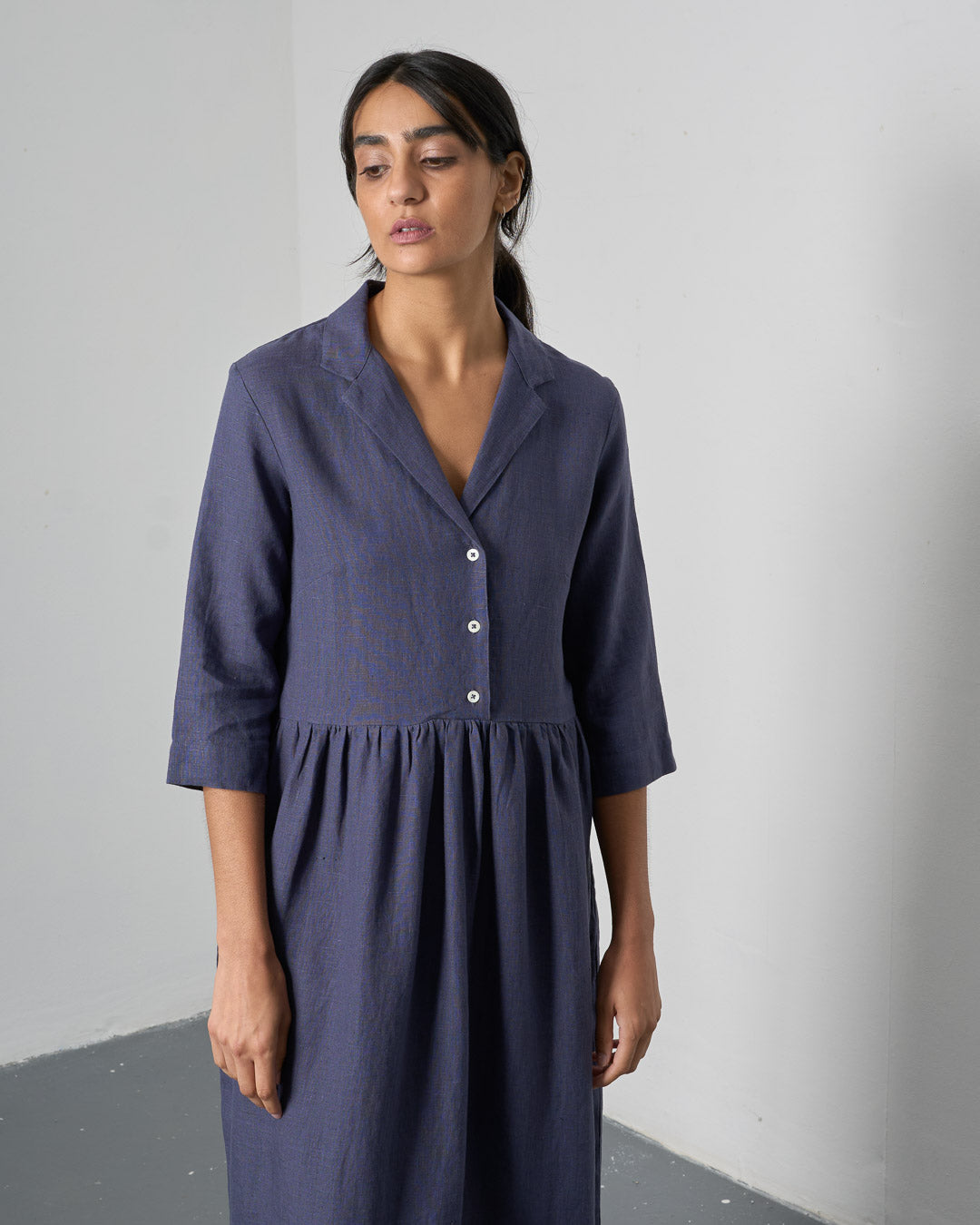 Lilly Long Dress - Navy Linen