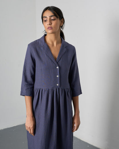 Lilly Long Dress - Navy Linen