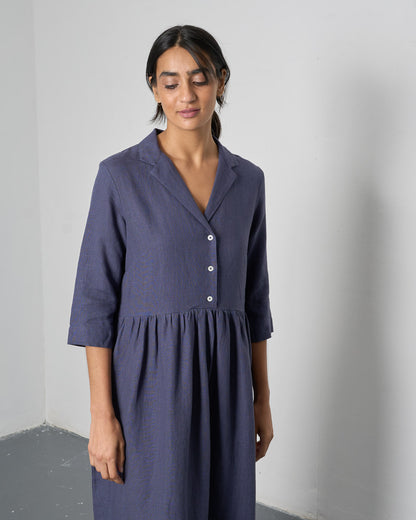Lilly Long Dress - Navy Linen