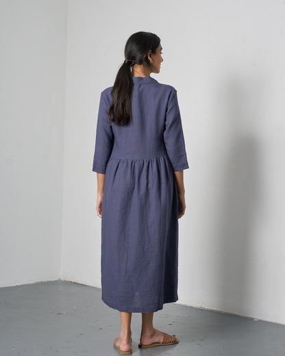 Lilly Long Dress - Navy Linen