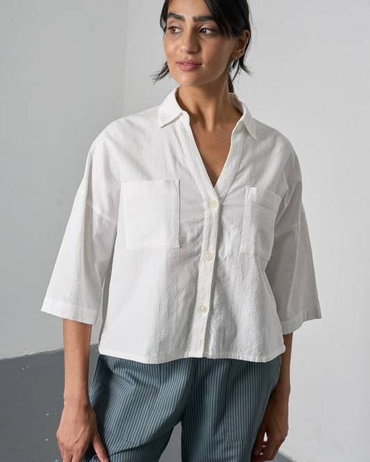 Ava Blouse - White Stripe