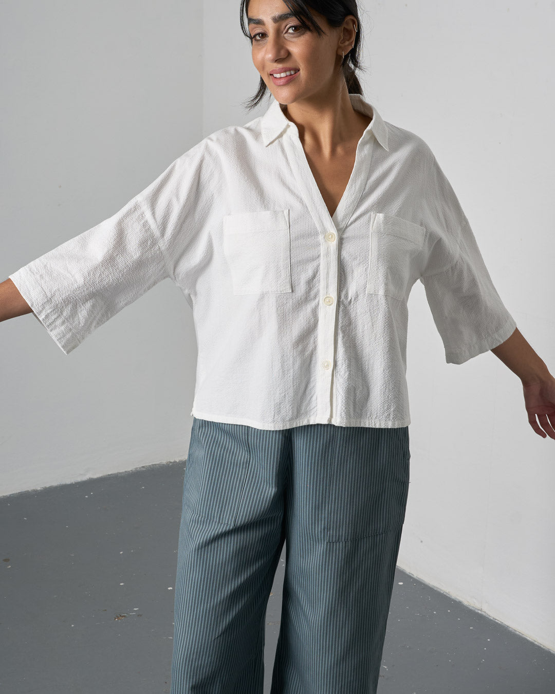 Ava Blouse - White Stripe