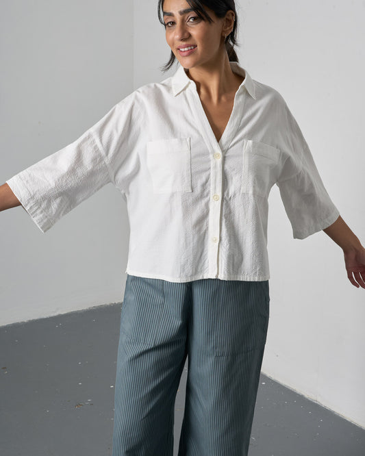 Ava Blouse - White Stripe