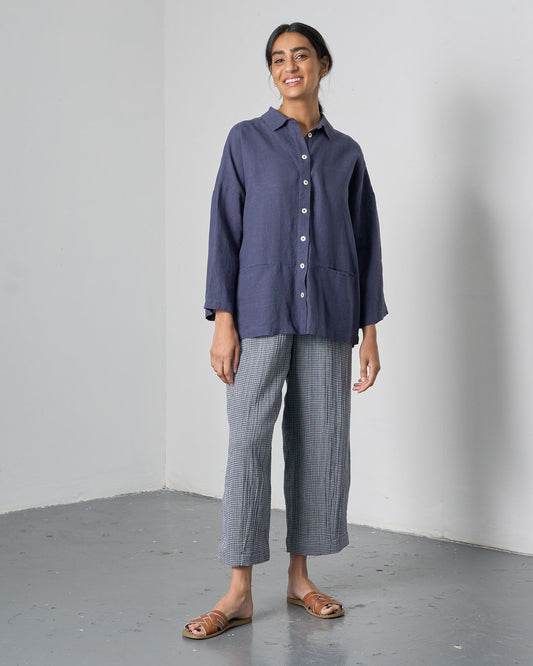 Anya Oversized Blouse - Navy Linen