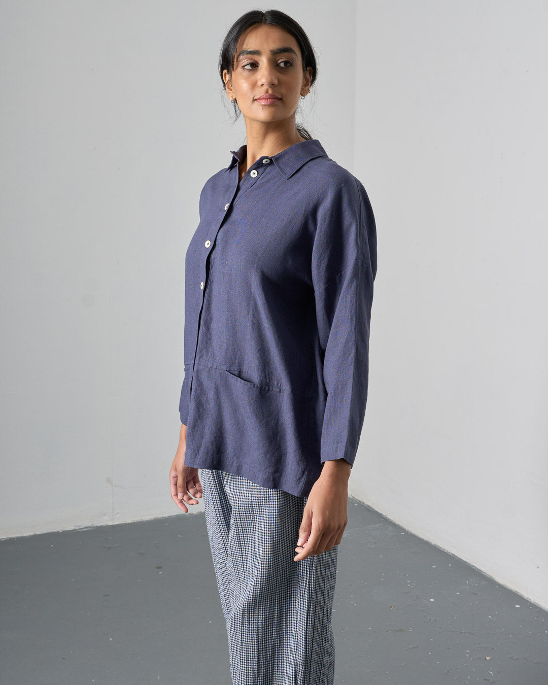 Anya Oversized Blouse - Navy Linen
