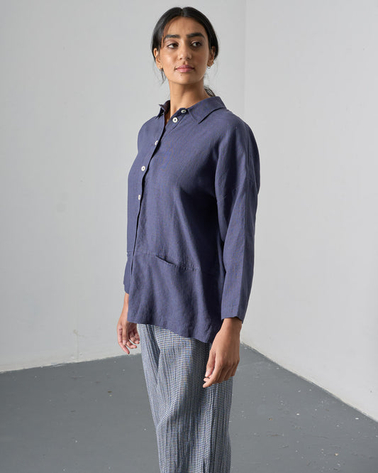 Anya Oversized Blouse - Navy Linen