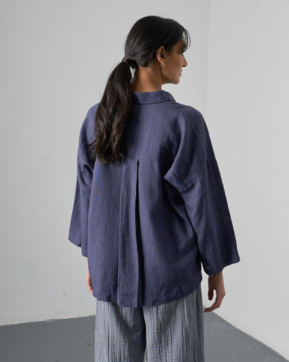 Anya Oversized Blouse - Navy Linen