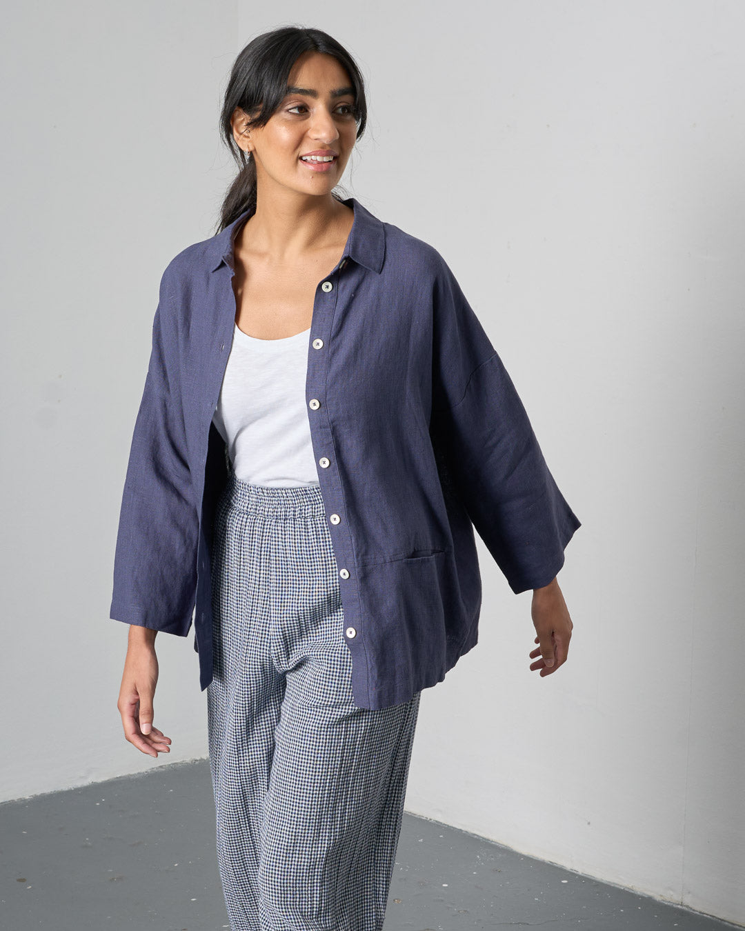 Anya Oversized Blouse - Navy Linen