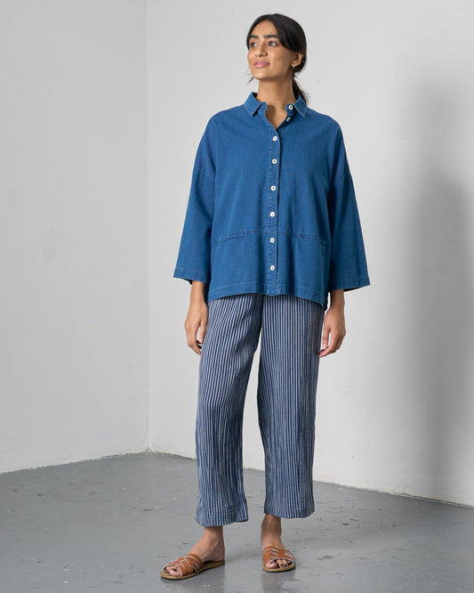 Anya Oversized Blouse - Textured Denim
