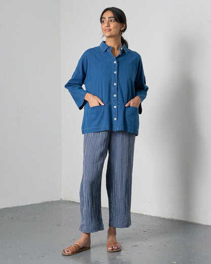 Anya Oversized Blouse - Textured Denim