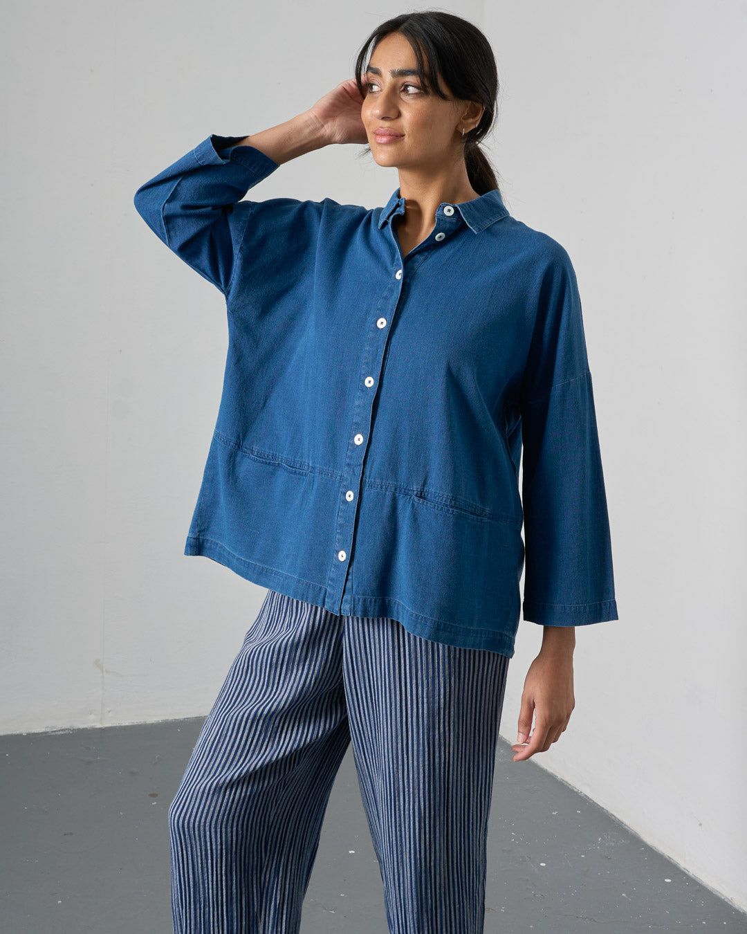 Anya Oversized Blouse - Textured Denim