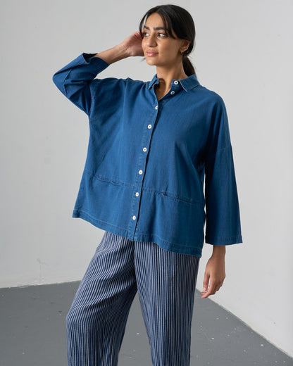 Anya Oversized Blouse - Textured Denim