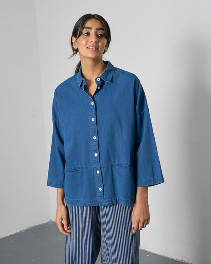 Anya Oversized Blouse - Textured Denim