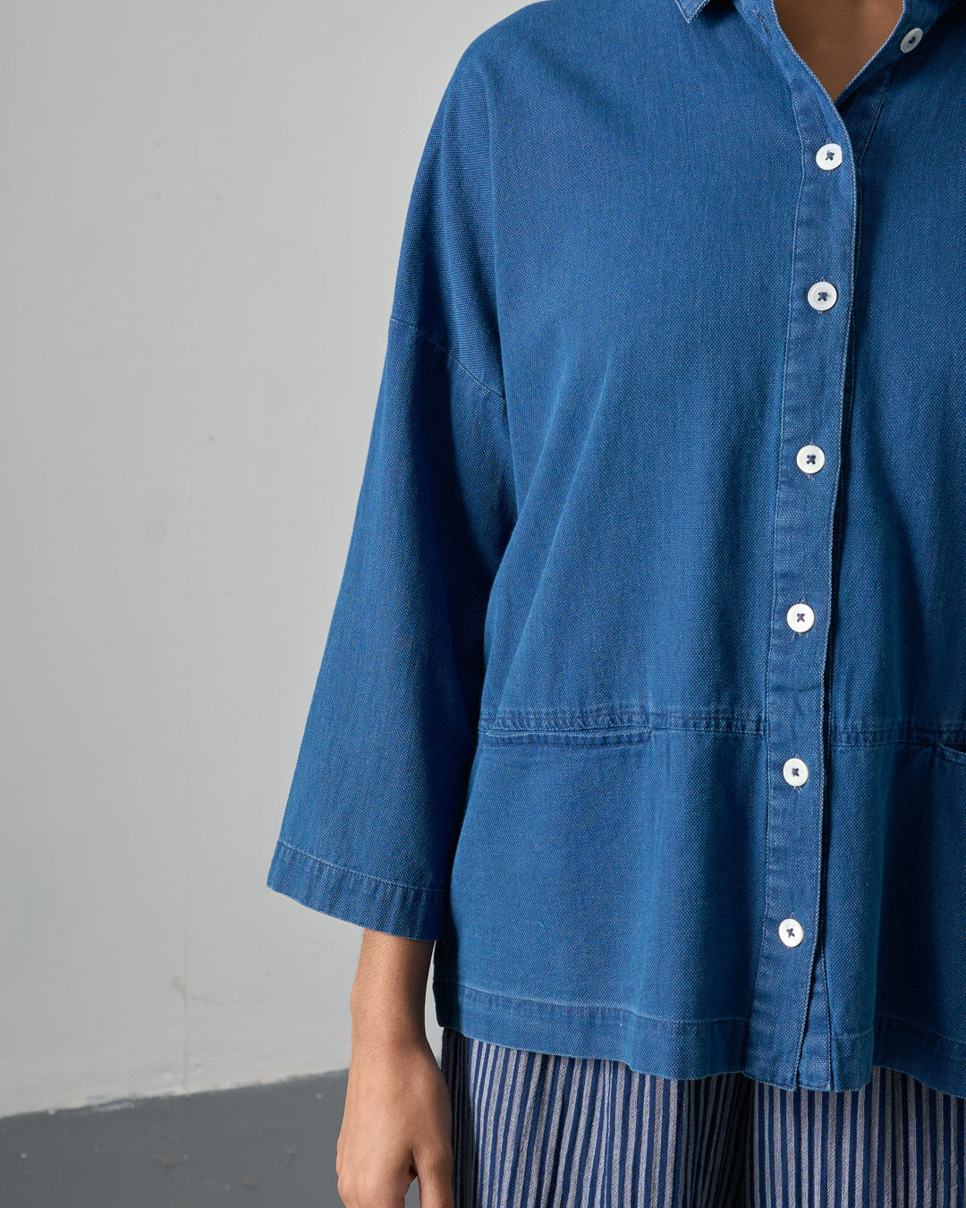 Anya Oversized Blouse - Textured Denim