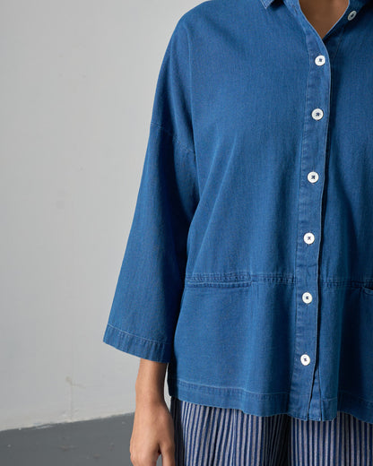 Anya Oversized Blouse - Textured Denim