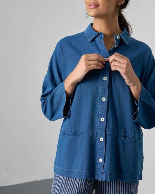 Anya Oversized Blouse - Textured Denim