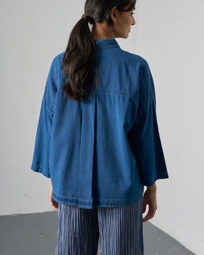 Anya Oversized Blouse - Textured Denim