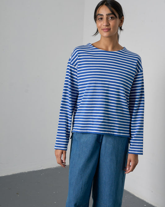 Zoe Relaxed T-Shirt - Med Blue Stripe