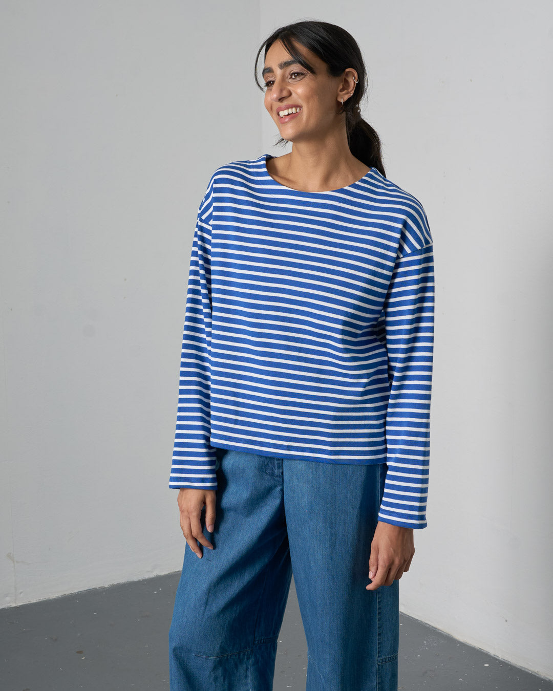 Zoe Relaxed T-Shirt - Med Blue Stripe