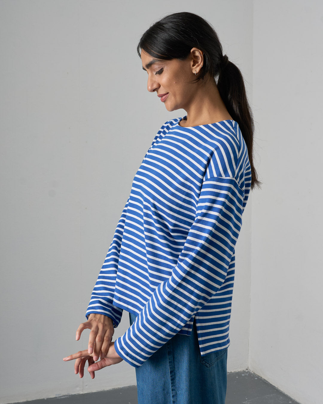 Zoe Relaxed T-Shirt - Med Blue Stripe