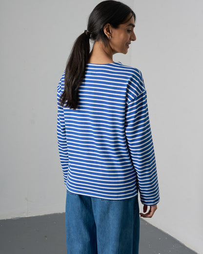 Zoe Relaxed T-Shirt - Med Blue Stripe