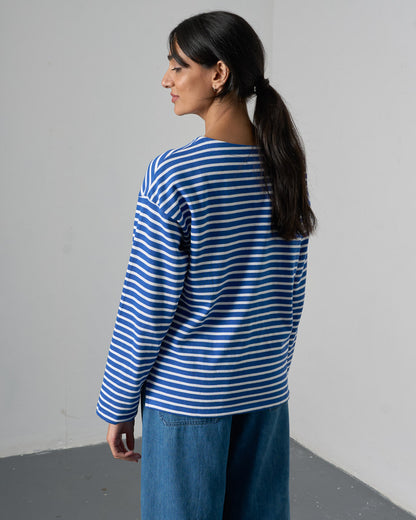 Zoe Relaxed T-Shirt - Med Blue Stripe