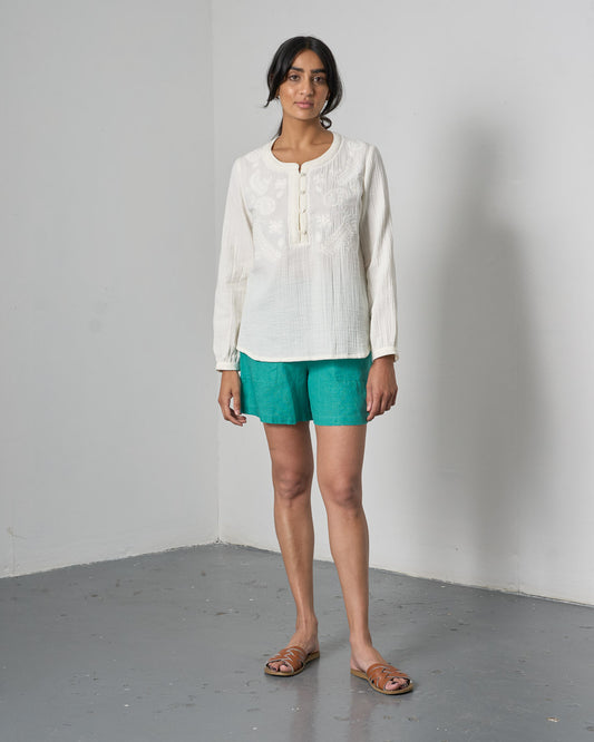 Petra Shorts - Sea Green Linen