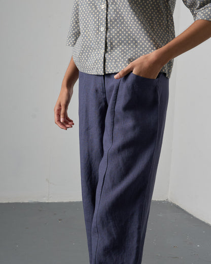 Lorren Trousers - Navy Linen