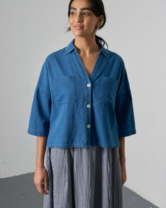 Ava Blouse - Textured Denim
