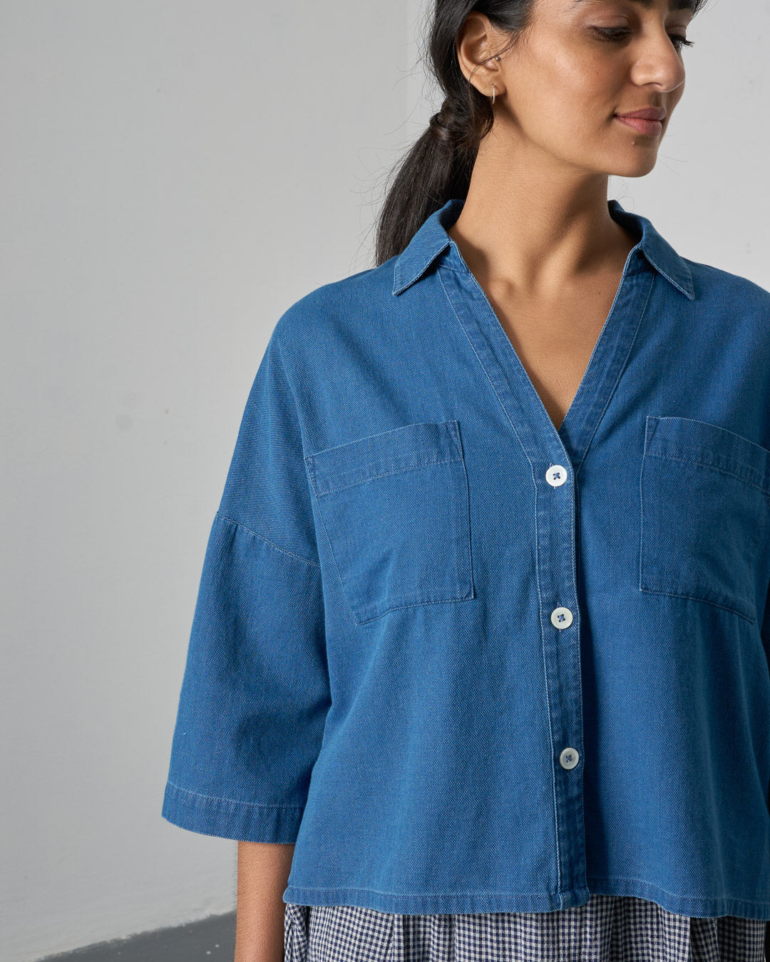 Ava Blouse - Textured Denim