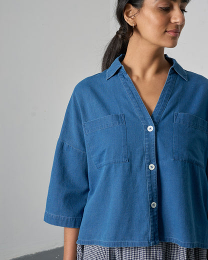 Ava Blouse - Textured Denim