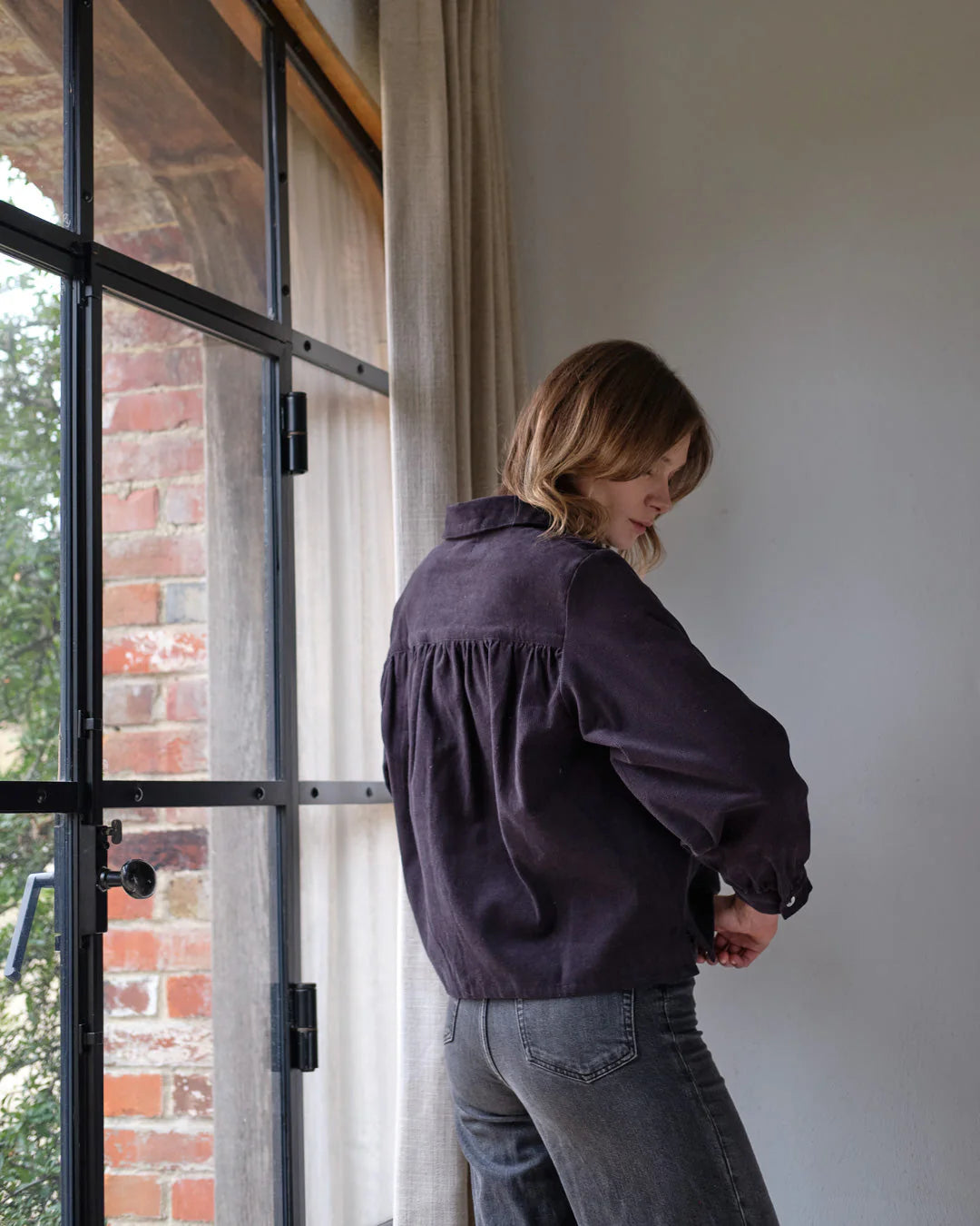 Ada Cropped Blouse Dove Grey Cord