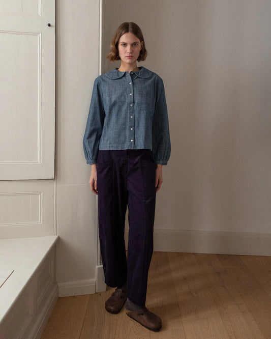 Lorren Barrel Leg Trousers Navy Cord