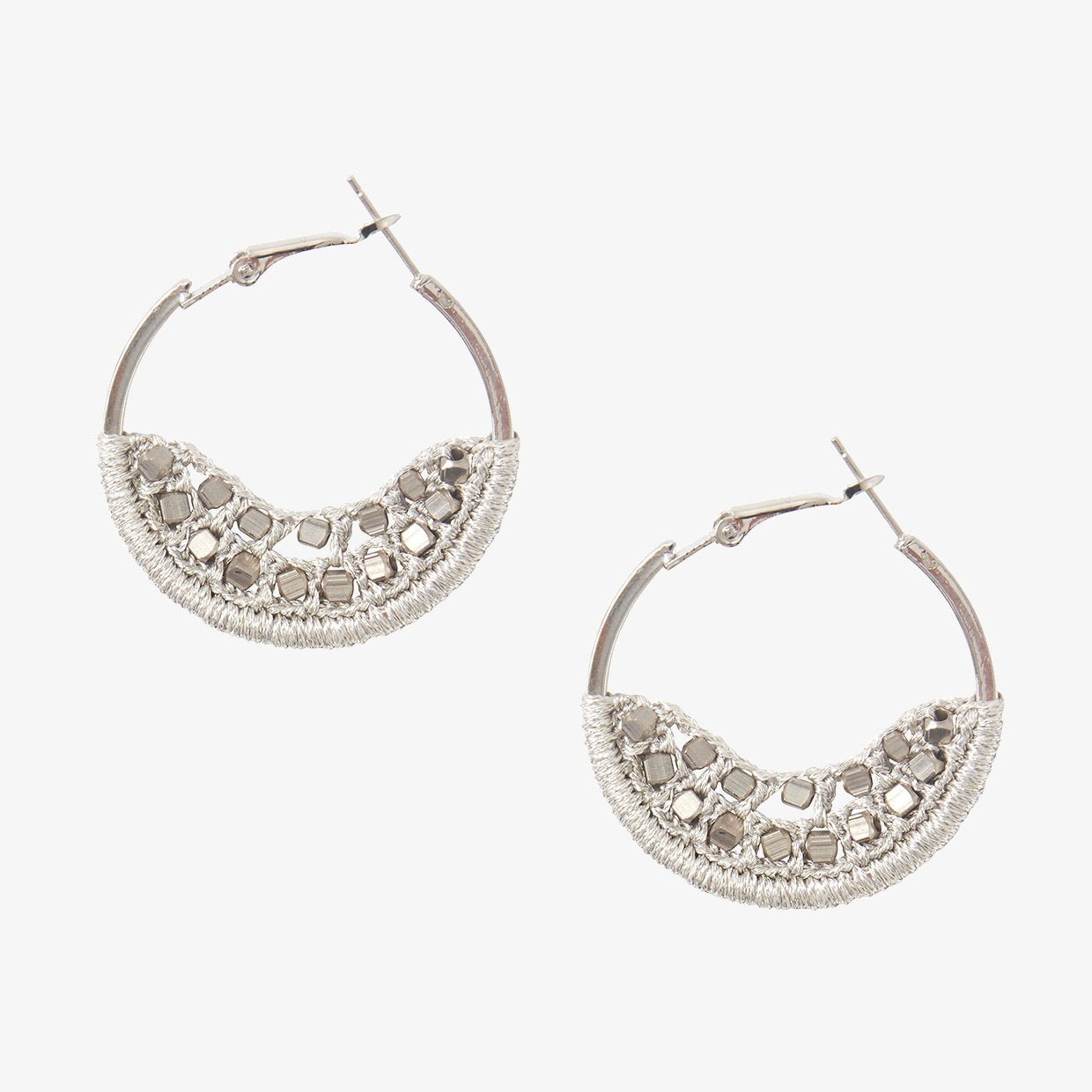 Small Crescent Moon Crochet Earrings - Silver
