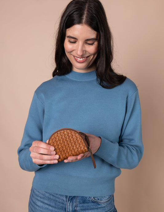 Laura Coin Purse in Cognac Woven