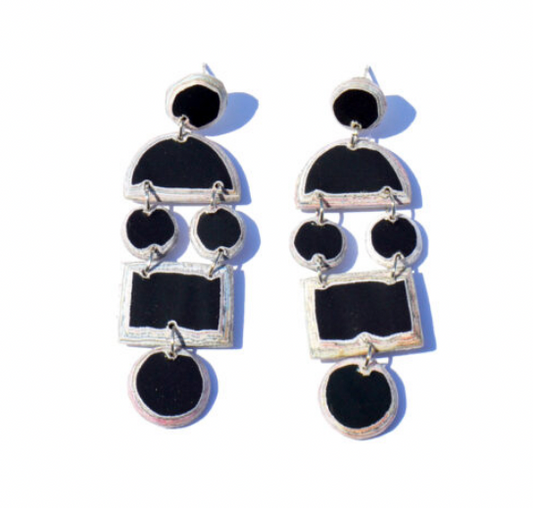 Quazi Design's Nokuthula Earrings in Black. Made from waste paper by women in Eswatini. Now available at The FAIR Shop in Brighton.