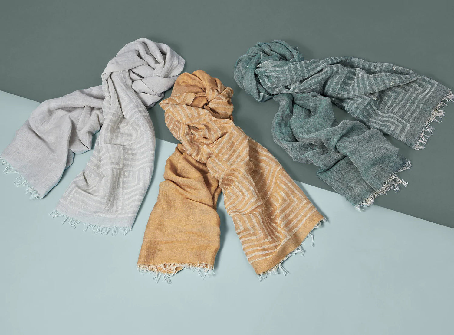 Olive Block Printed Scarf - second image