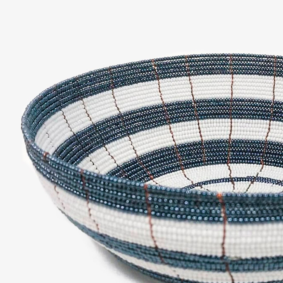 Beaded Bowl White & Navy Stripe - second image